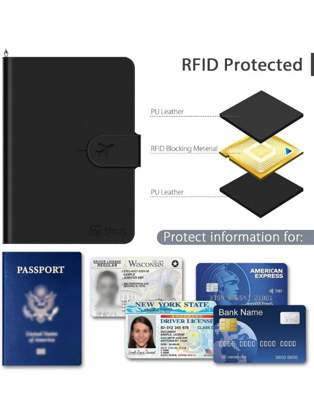 Travel Passport Holder with RFID Blocking, Waterproof Design, 4 Card Slots